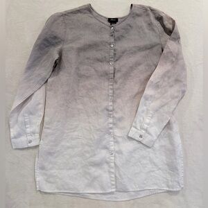 Pure Amici 100% Linen Button Front Blouse Size Large Minimalist Neutral Top